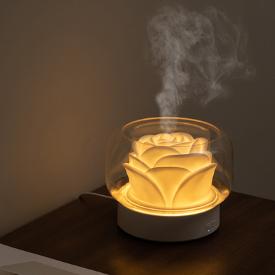 ED Night Light Aroma Oil Dyfuzor 400ml Nawilżacz w kształcie kwiatka Biały